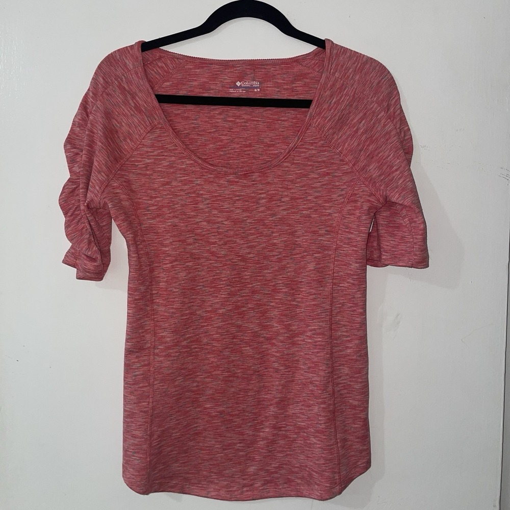 Columbia Women's Space Dye Pink Fitted Short-Sleeve Top Sz M